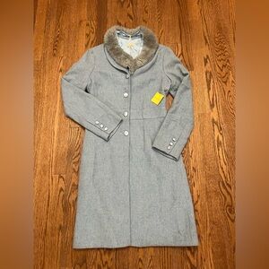 NWT Jill Michelle Sky Blue Wool Blend Tweed Coat Removable Collar Womens Size 8